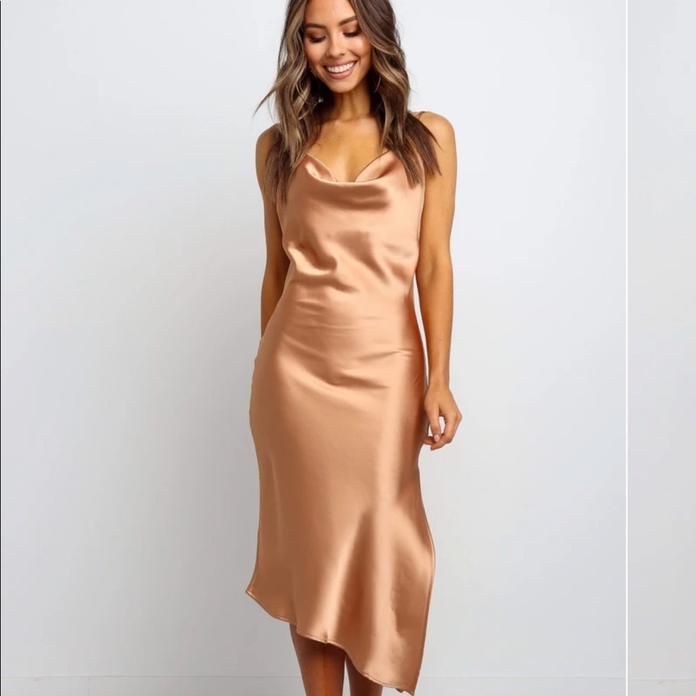 Gold dress silk/satin feel. Cyprus Dress Petal&pup